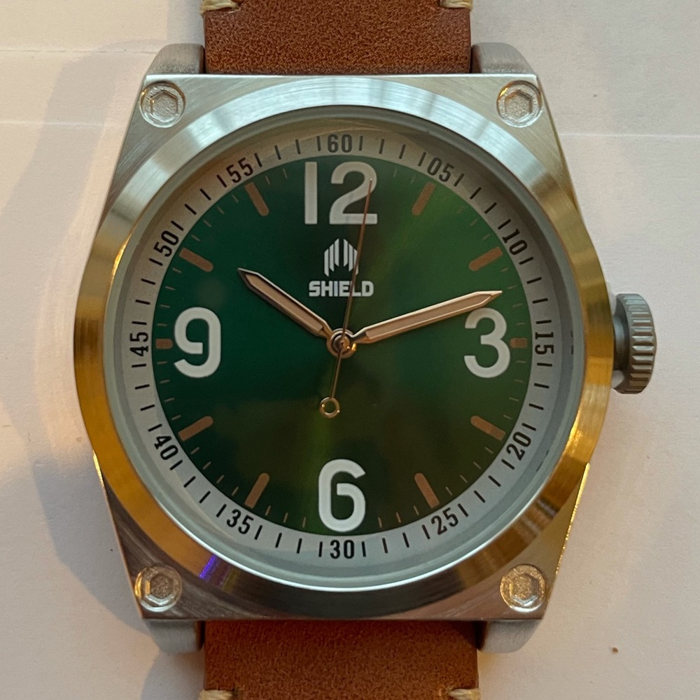 Shield Cavern Green 40mm Quartz Tan Leather Strap Men's Watch SLDSH110-4
